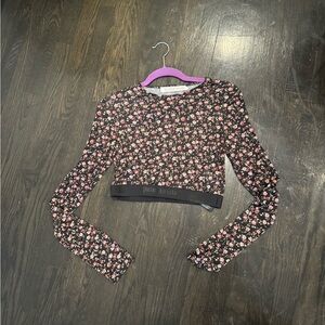 Palm Angels Black and Pink Floral Crop Top
